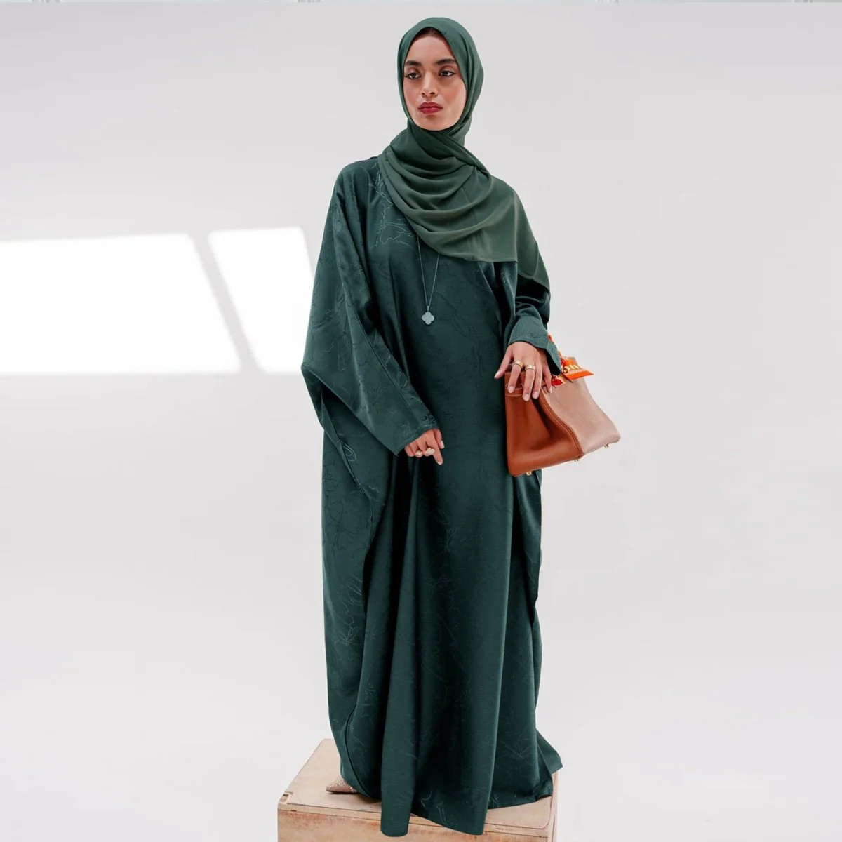 3D Jacquard Woven Satin Abaya (MA138) - Image 6
