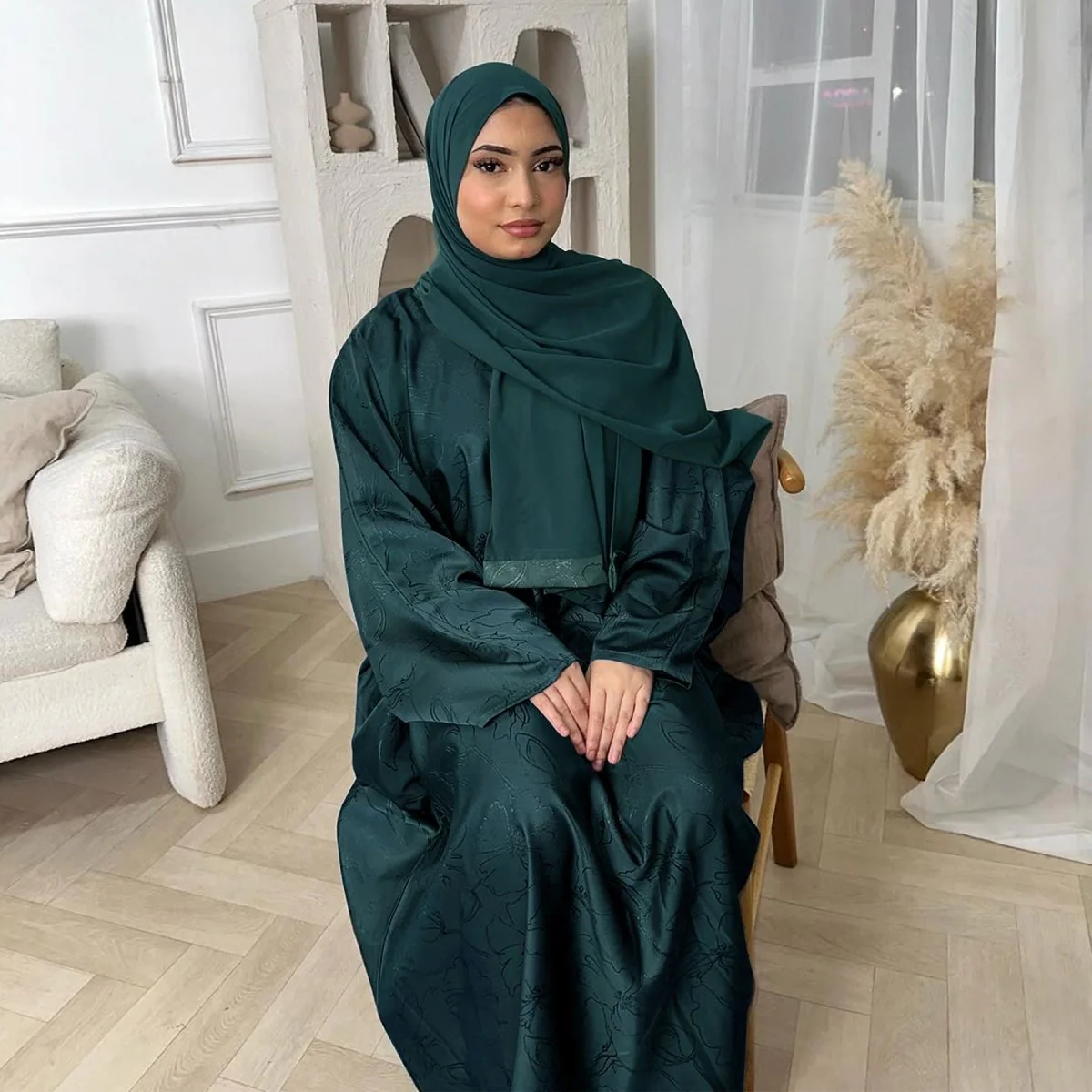 3D Jacquard Woven Satin Abaya (MA138) - Image 7