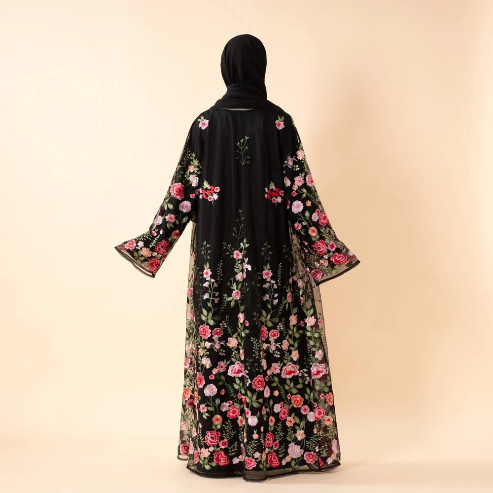 3D-Style Rose Garden Embroidered Open Abaya (MOA275) - Image 5