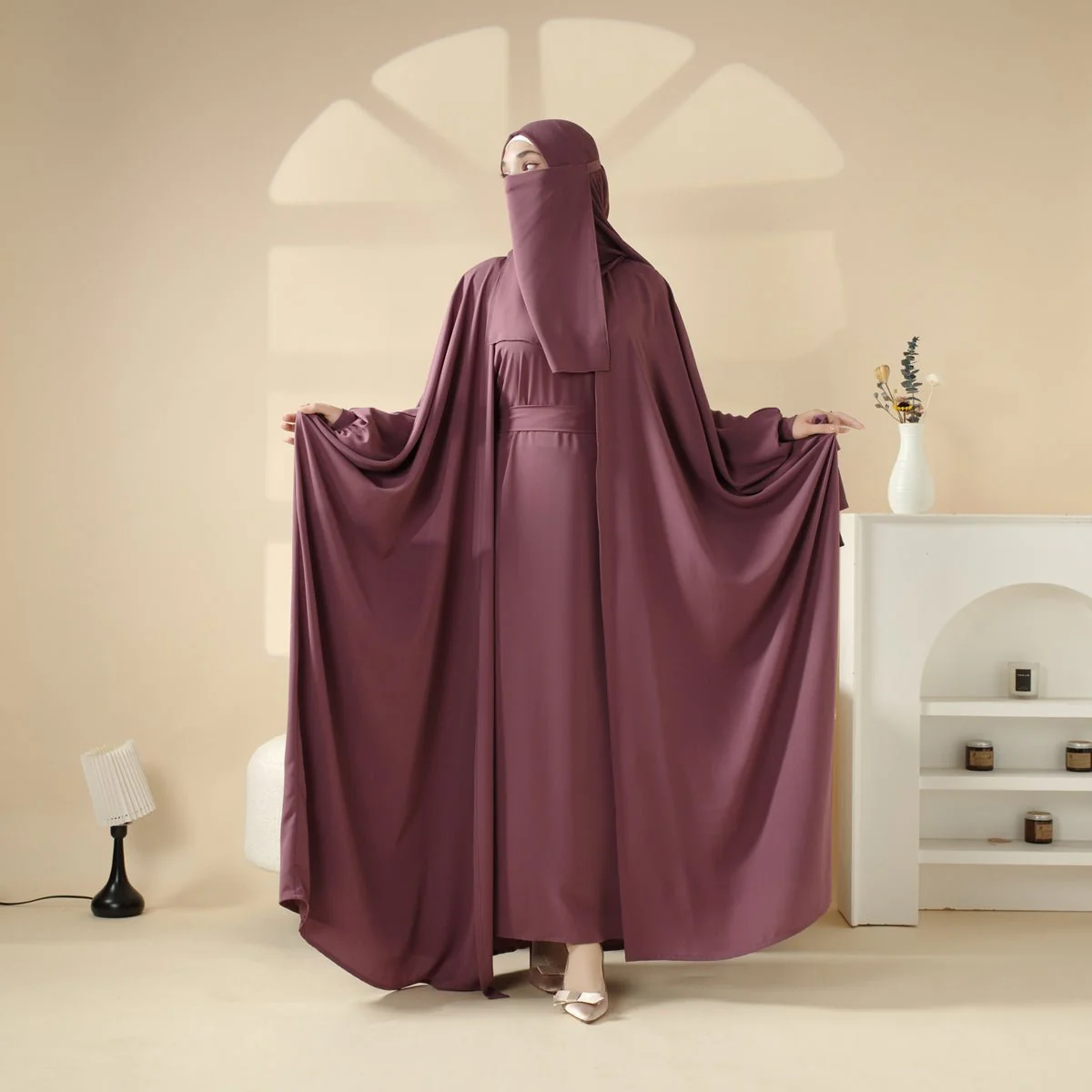 5-Piece Set Farasha Abaya, Premium Farasha Textured Open Abaya (MOA095) - Image 8