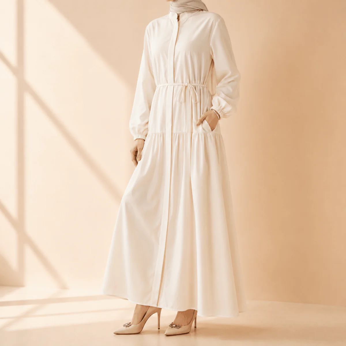 A-Line Trench Shirt Maxi Dress with Pockets(MA422)