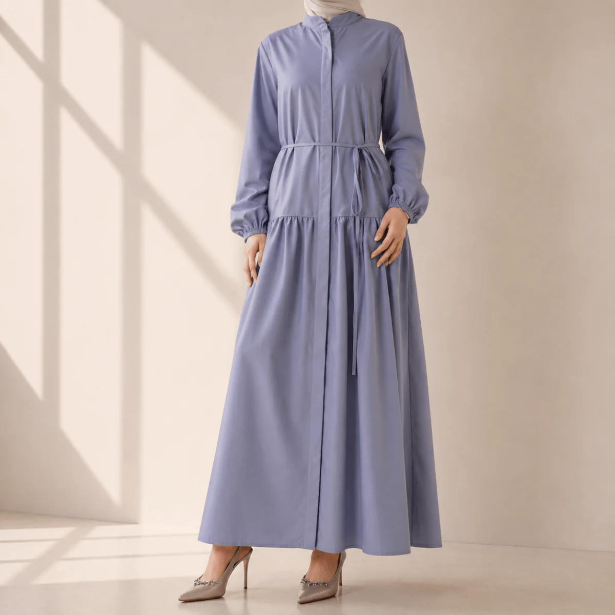 A-Line Trench Shirt Maxi Dress with Pockets(MA422) - Image 4