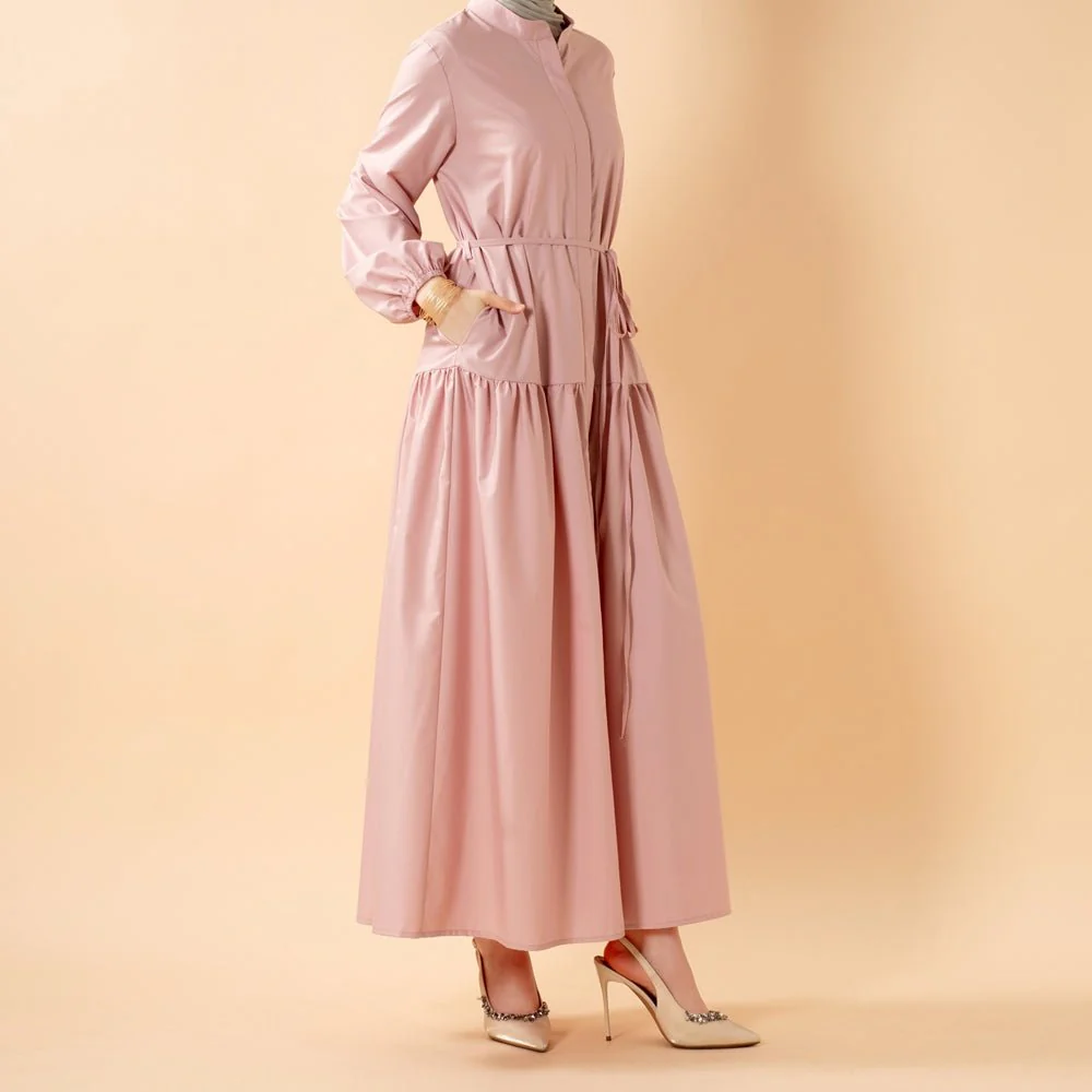 A-Line Trench Shirt Maxi Dress with Pockets(MA422) - Image 6