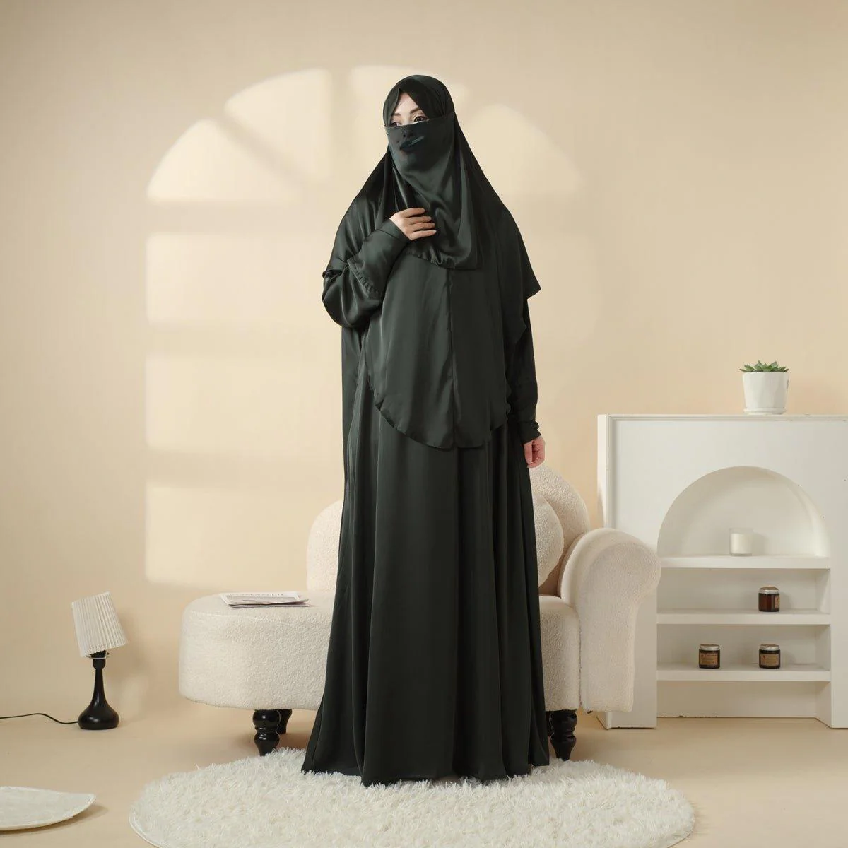 Abaya With Niqab and Khimar | Satin Niqab Khimar and Abaya (MK016) - Image 5