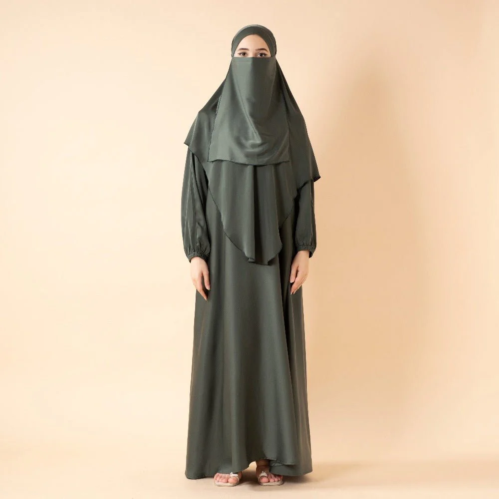 Abaya With Niqab and Khimar | Satin Niqab Khimar and Abaya (MK024) - Image 11
