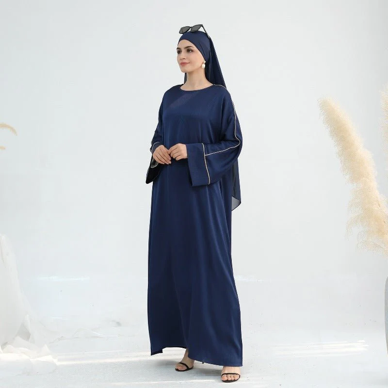 Acetate Crinkle Solid Color Round Neck Abaya Set(MA307) - Image 11