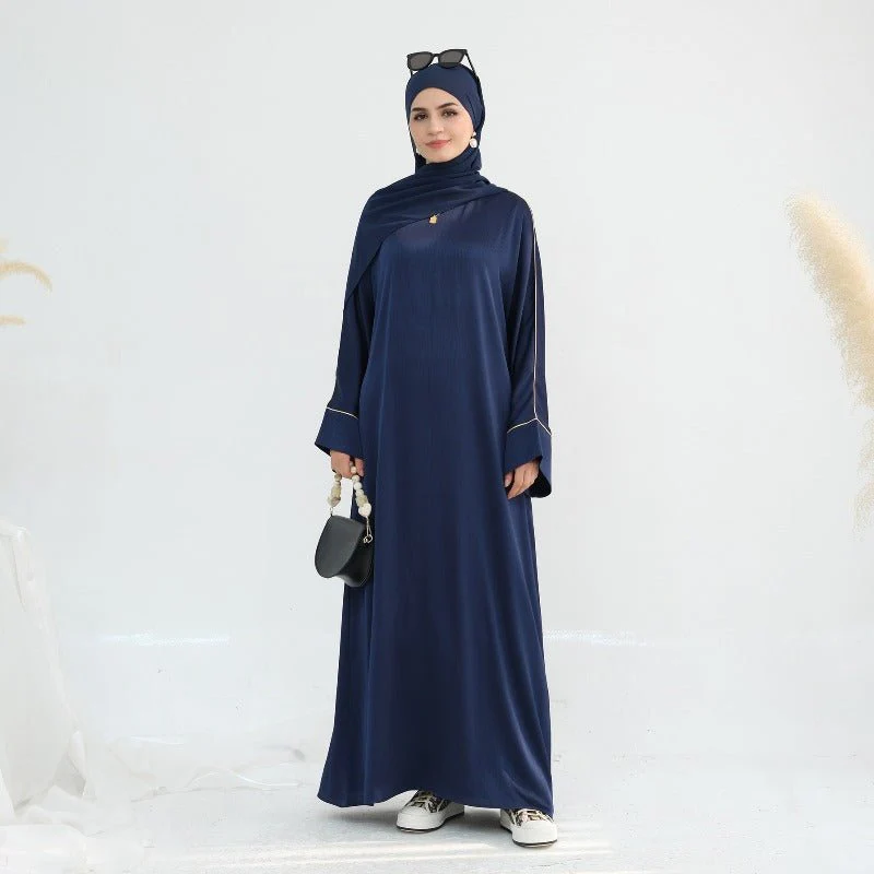 Acetate Crinkle Solid Color Round Neck Abaya Set(MA307) - Image 12