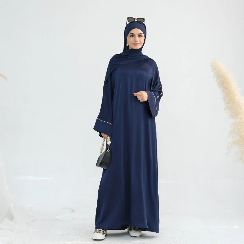 Acetate Crinkle Solid Color Round Neck Abaya Set(MA307) - Image 13