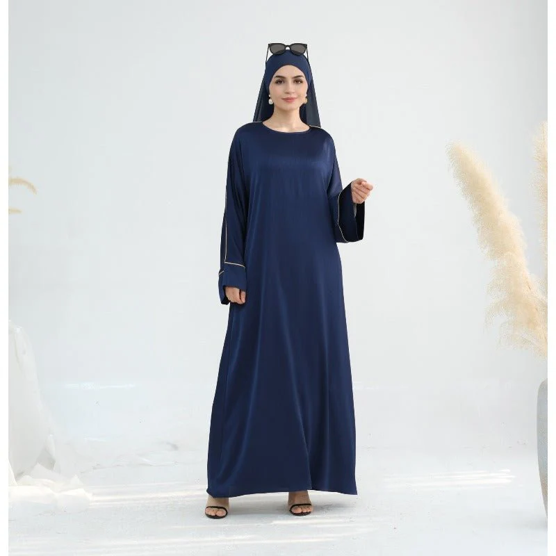 Acetate Crinkle Solid Color Round Neck Abaya Set(MA307) - Image 14