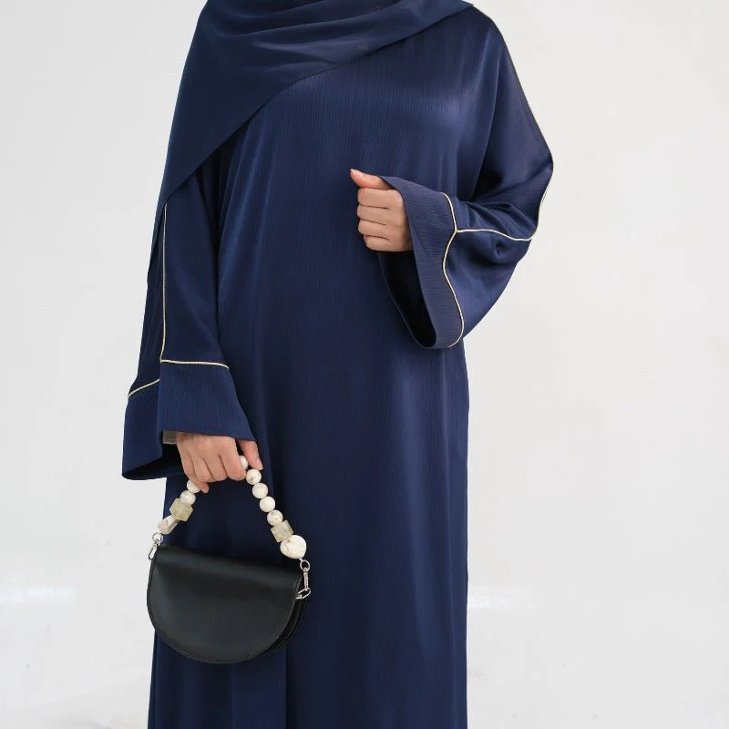 Acetate Crinkle Solid Color Round Neck Abaya Set(MA307) - Image 15
