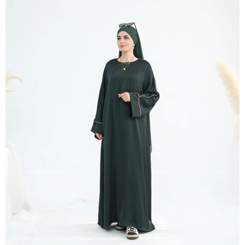 Acetate Crinkle Solid Color Round Neck Abaya Set(MA307) - Image 16