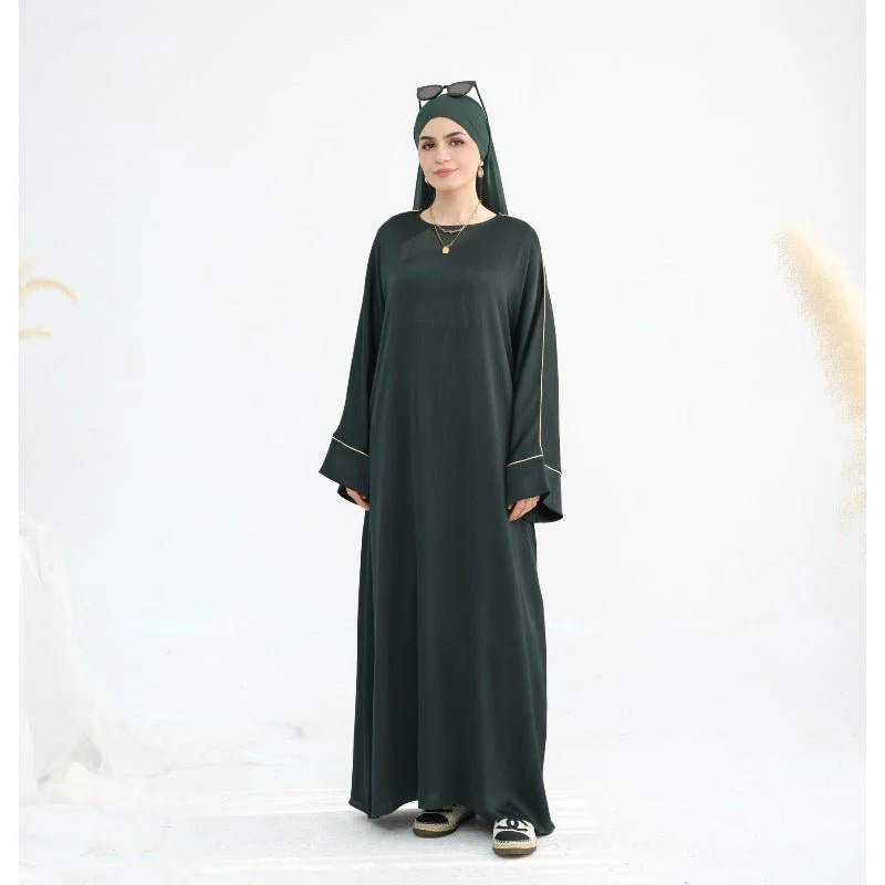 Acetate Crinkle Solid Color Round Neck Abaya Set(MA307) - Image 17