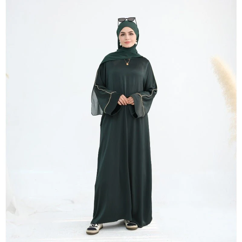 Acetate Crinkle Solid Color Round Neck Abaya Set(MA307) - Image 18