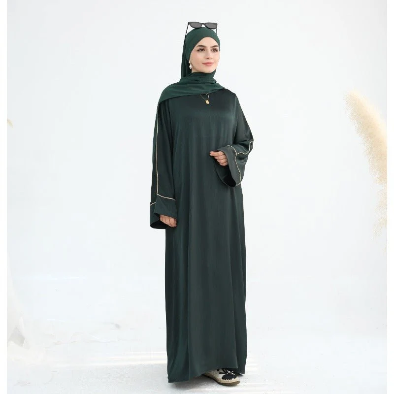 Acetate Crinkle Solid Color Round Neck Abaya Set(MA307) - Image 19