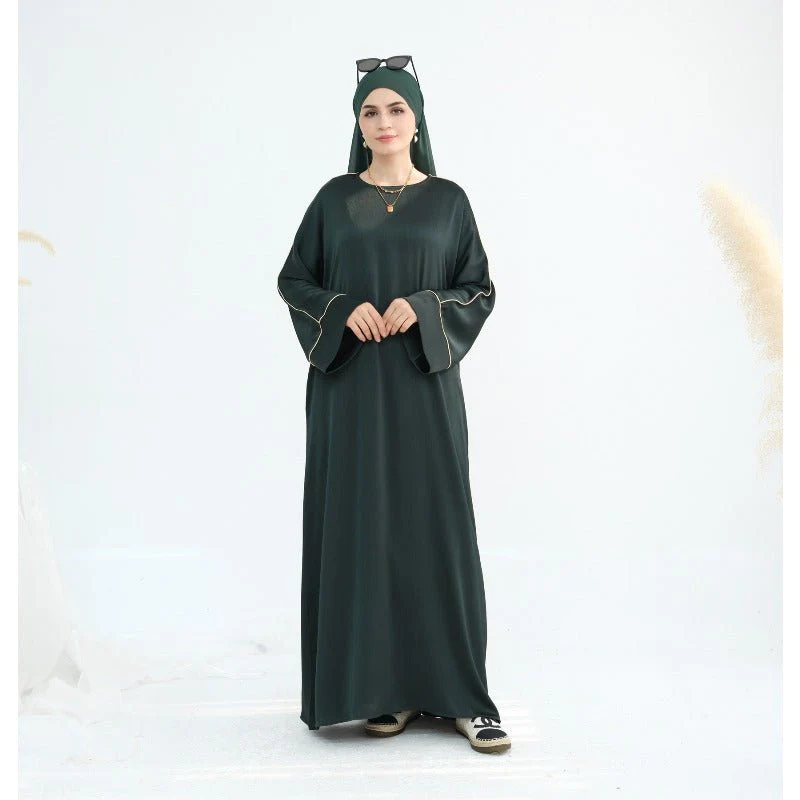 Acetate Crinkle Solid Color Round Neck Abaya Set(MA307) - Image 20