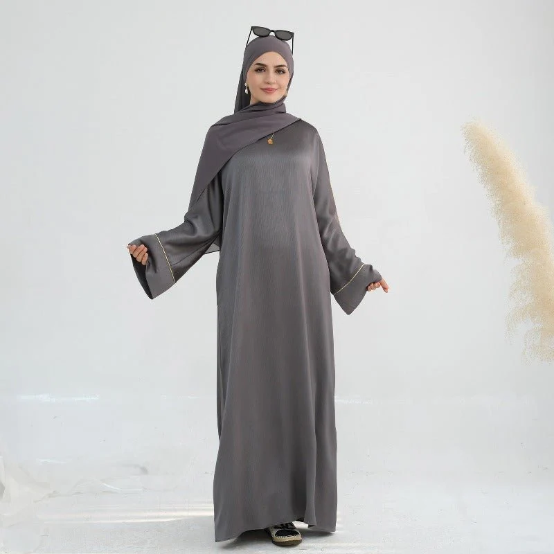 Acetate Crinkle Solid Color Round Neck Abaya Set(MA307) - Image 22