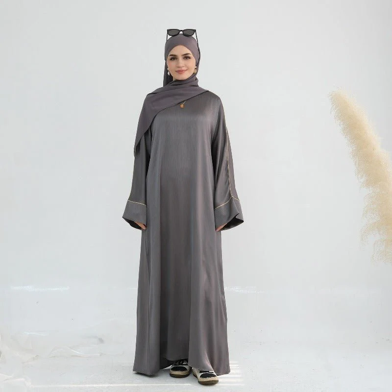 Acetate Crinkle Solid Color Round Neck Abaya Set(MA307) - Image 23