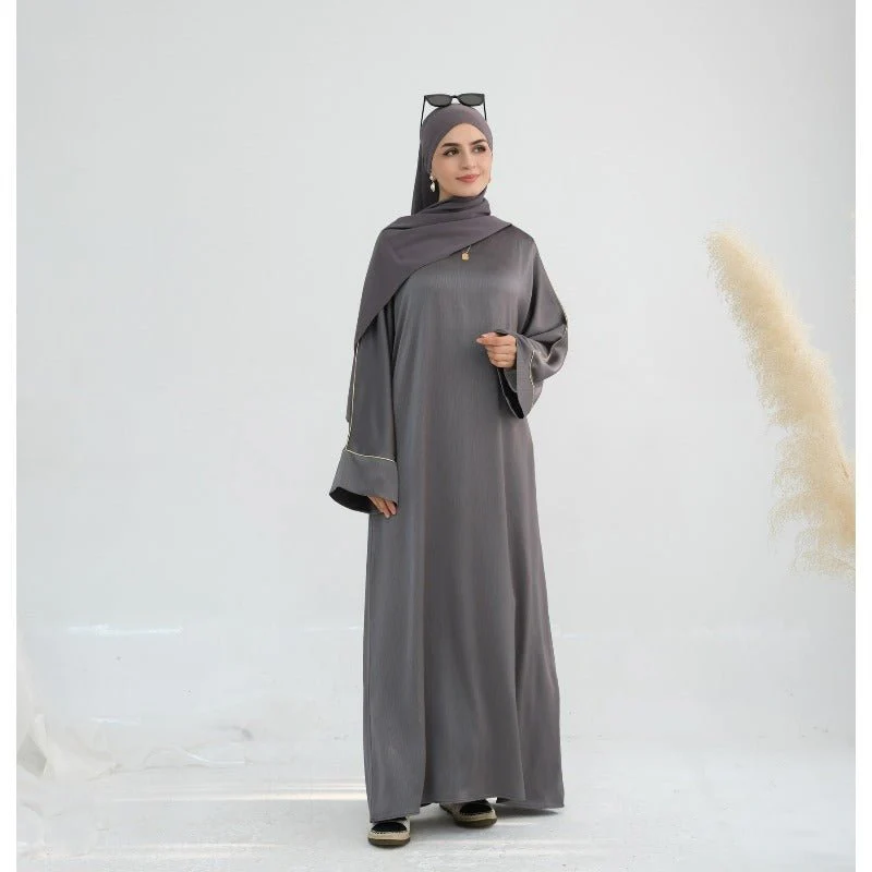 Acetate Crinkle Solid Color Round Neck Abaya Set(MA307) - Image 24