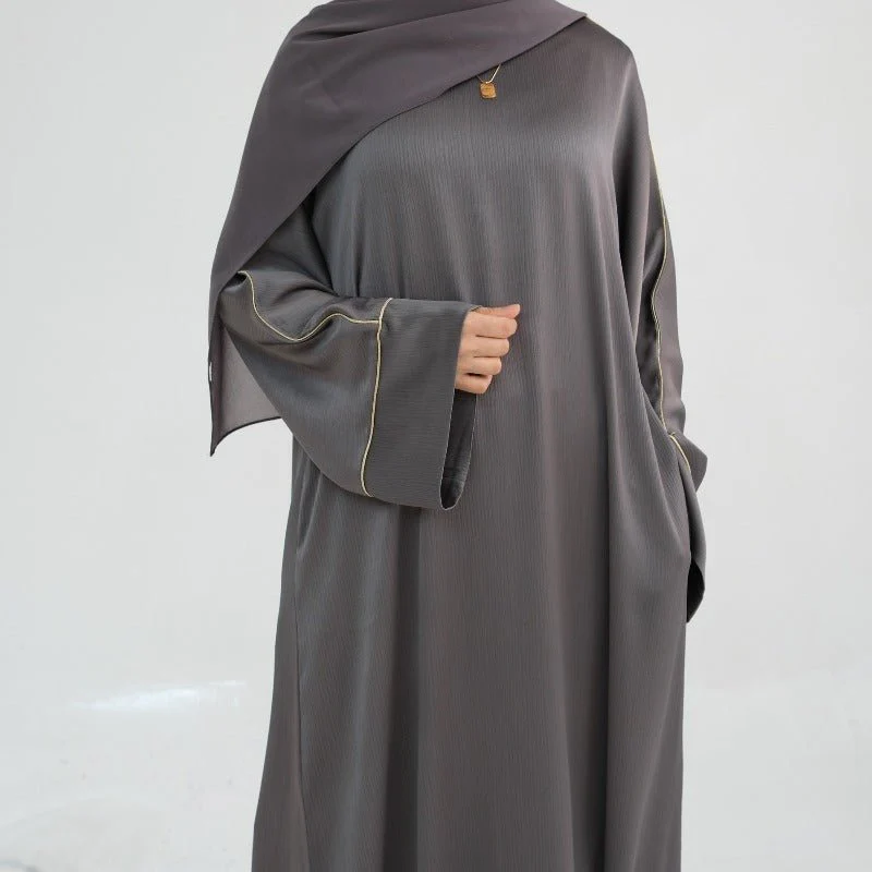 Acetate Crinkle Solid Color Round Neck Abaya Set(MA307) - Image 25