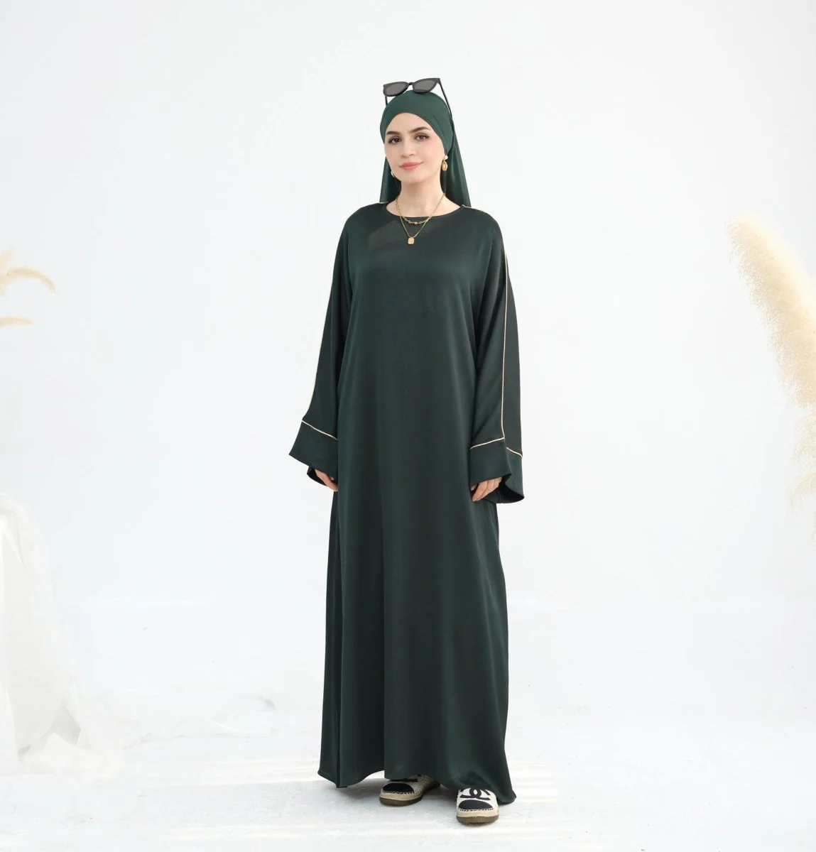 Acetate Crinkle Solid Color Round Neck Abaya Set(MA307) - Image 26
