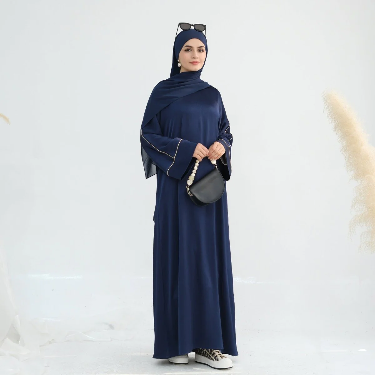 Acetate Crinkle Solid Color Round Neck Abaya Set(MA307) - Image 27