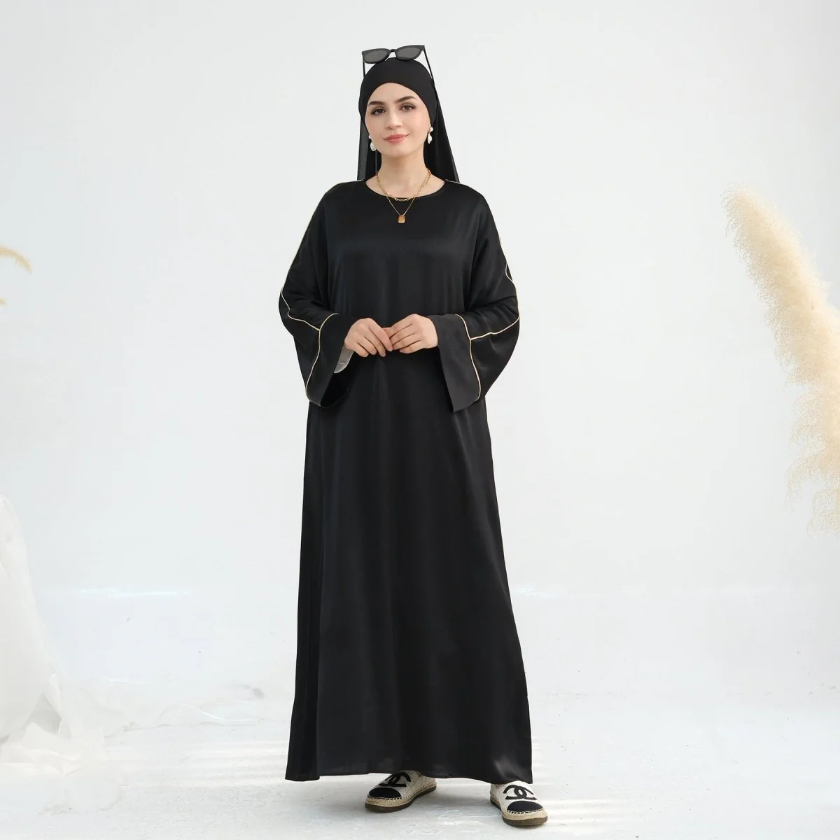 Acetate Crinkle Solid Color Round Neck Abaya Set(MA307) - Image 29