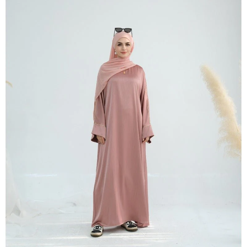 Acetate Crinkle Solid Color Round Neck Abaya Set(MA307) - Image 3