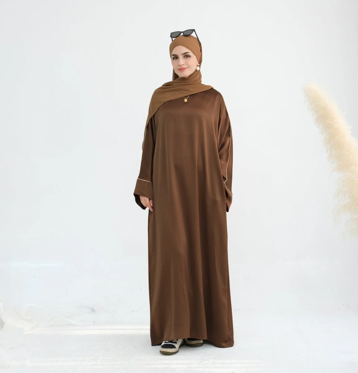 Acetate Crinkle Solid Color Round Neck Abaya Set(MA307) - Image 30