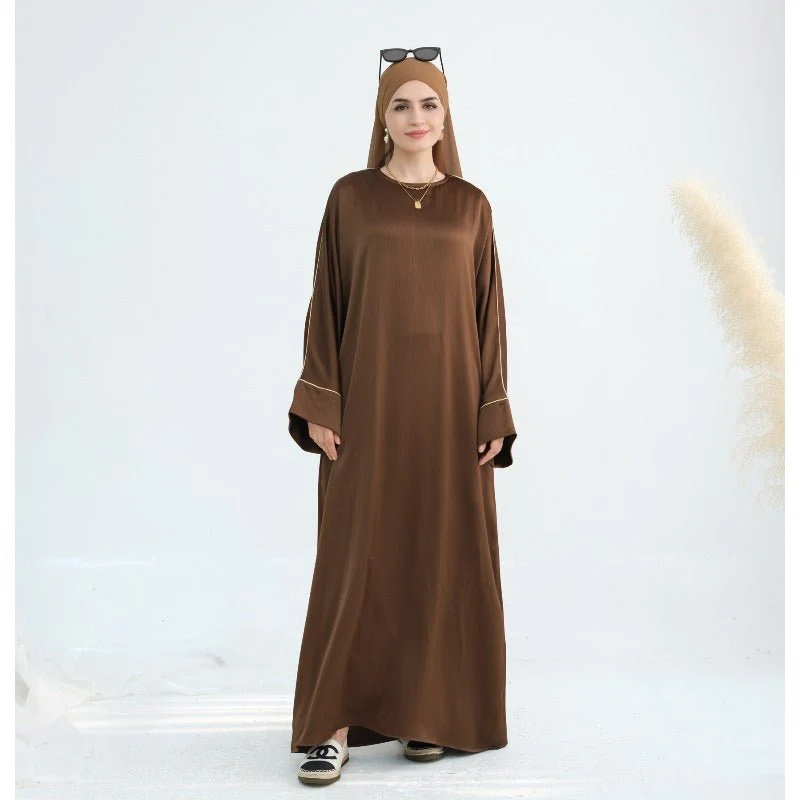 Acetate Crinkle Solid Color Round Neck Abaya Set(MA307) - Image 5
