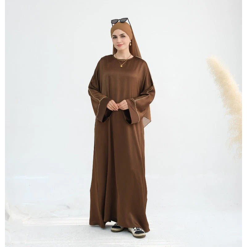 Acetate Crinkle Solid Color Round Neck Abaya Set(MA307) - Image 6