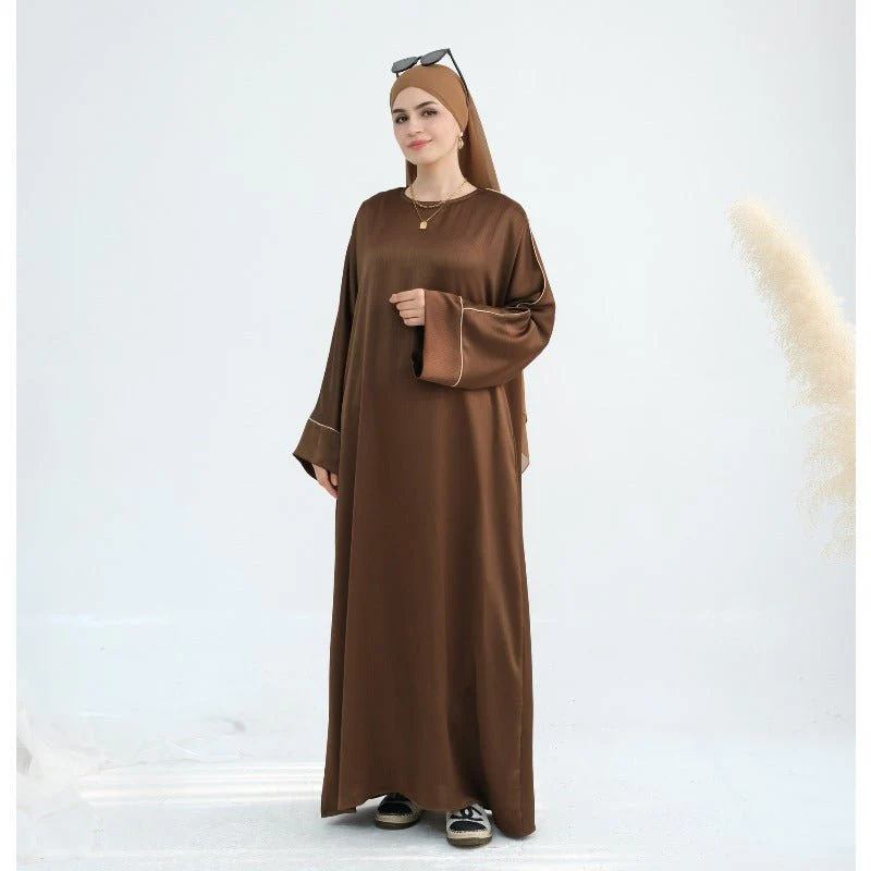 Acetate Crinkle Solid Color Round Neck Abaya Set(MA307) - Image 7