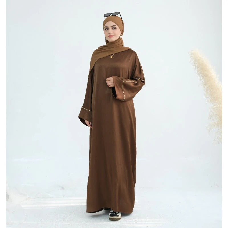 Acetate Crinkle Solid Color Round Neck Abaya Set(MA307) - Image 8