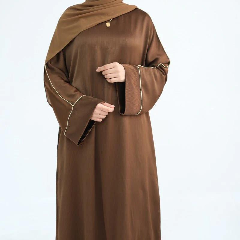 Acetate Crinkle Solid Color Round Neck Abaya Set(MA307) - Image 9