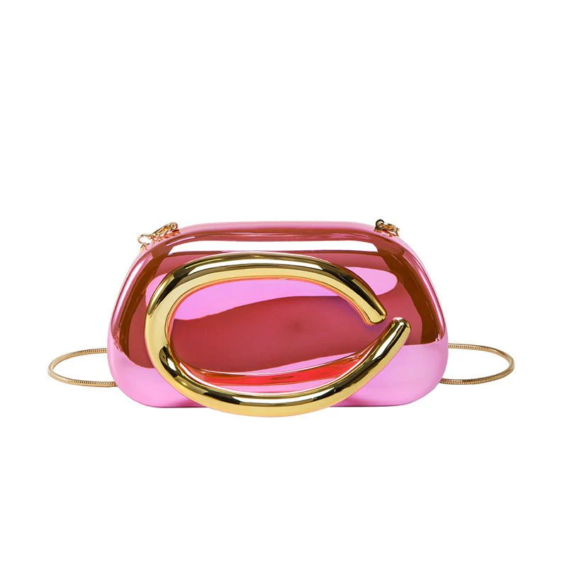 Acrylic Evening Clutch | Metallic Handle Party Bag with Chain Strap(MAC354) - Image 12