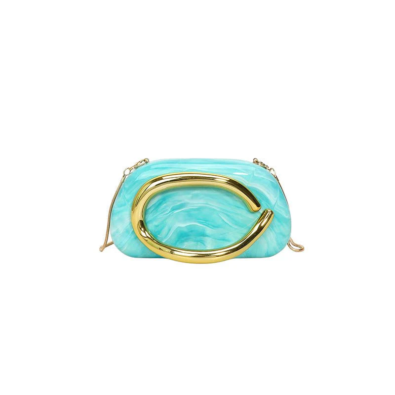 Acrylic Evening Clutch | Metallic Handle Party Bag with Chain Strap(MAC354) - Image 19