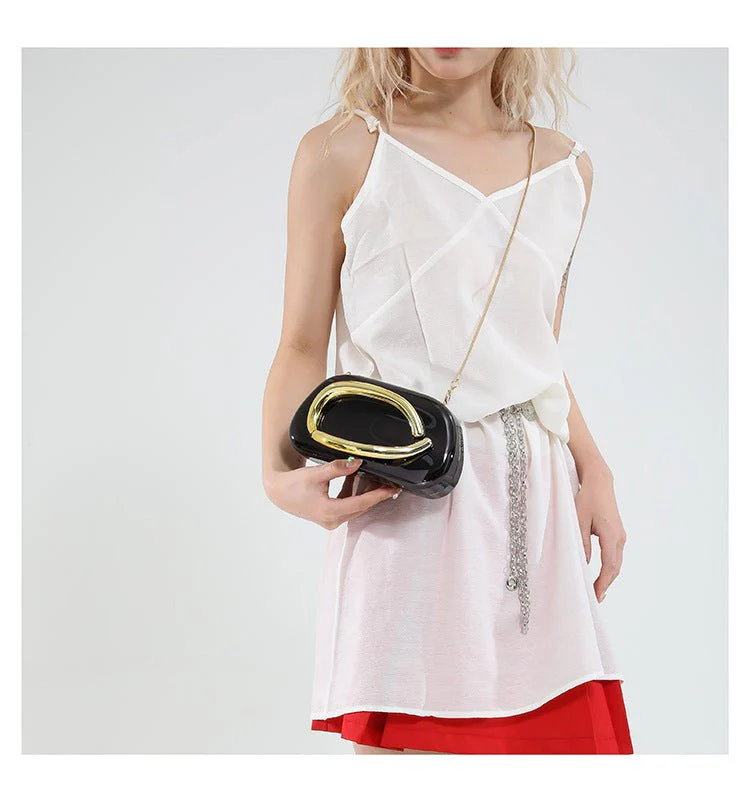 Acrylic Evening Clutch | Metallic Handle Party Bag with Chain Strap(MAC354) - Image 28