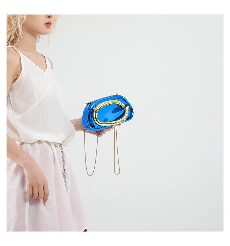Acrylic Evening Clutch | Metallic Handle Party Bag with Chain Strap(MAC354) - Image 29