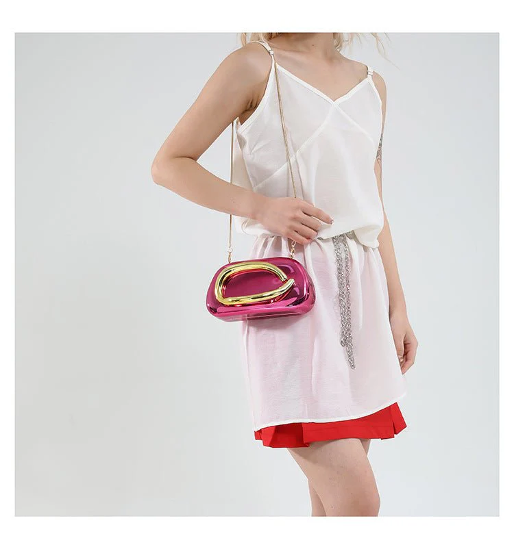 Acrylic Evening Clutch | Metallic Handle Party Bag with Chain Strap(MAC354) - Image 30