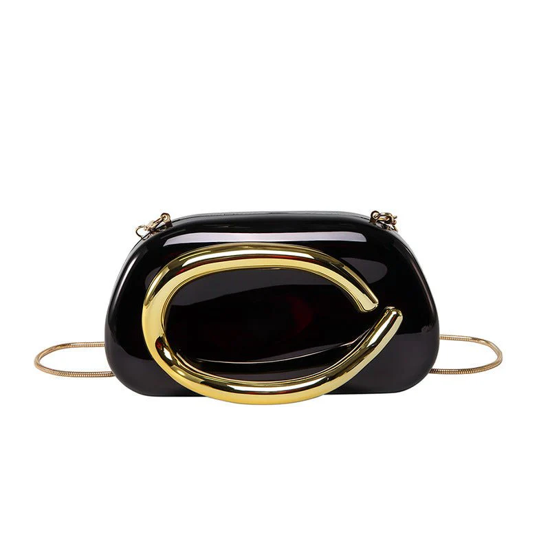 Acrylic Evening Clutch | Metallic Handle Party Bag with Chain Strap(MAC354) - Image 8