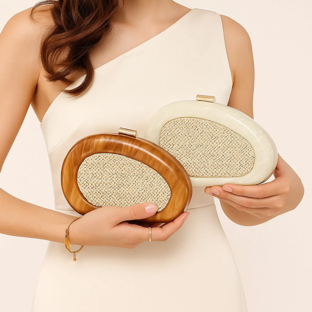 Acrylic Shell Clutch with Woven Inset(MAC372) - Image 4