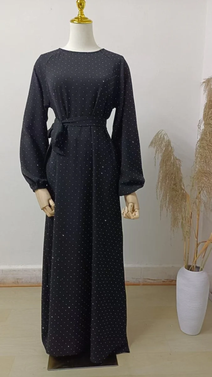Modest Diamond Dot with Adjustable Belt Muslim Women Abaya(MA158) - Image 3