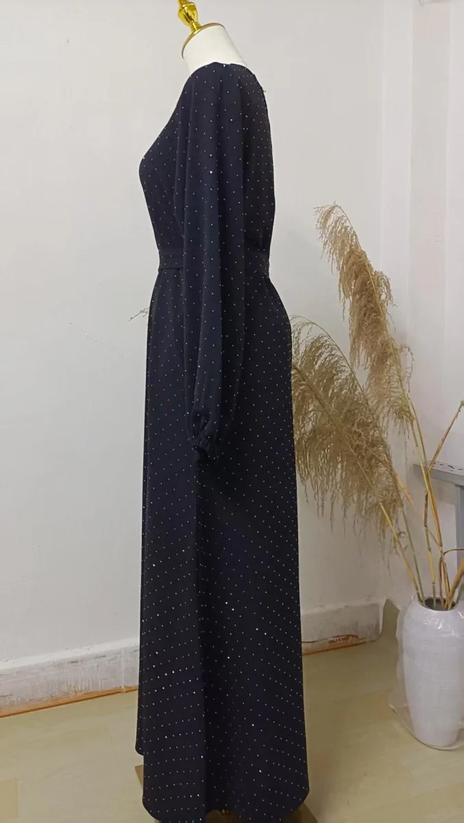 Modest Diamond Dot with Adjustable Belt Muslim Women Abaya(MA158) - Image 5