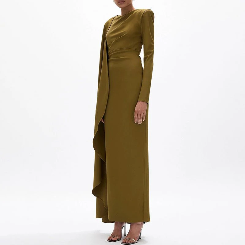 Asymmetric Cape Gown with Back Slit(MS216) - Image 3