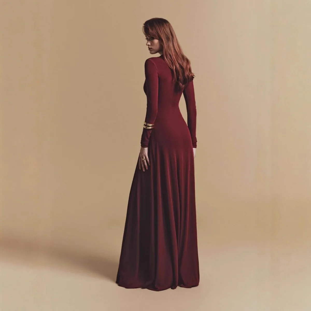 Asymmetric Ruched Gown with Diagonal Draping(MS262) - Image 3