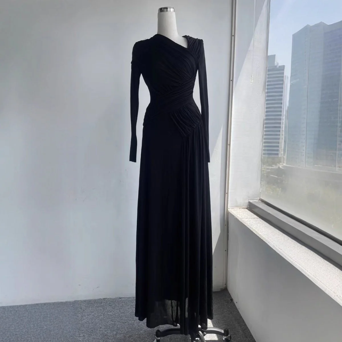 Asymmetric Ruched Gown with Diagonal Draping(MS262) - Image 5