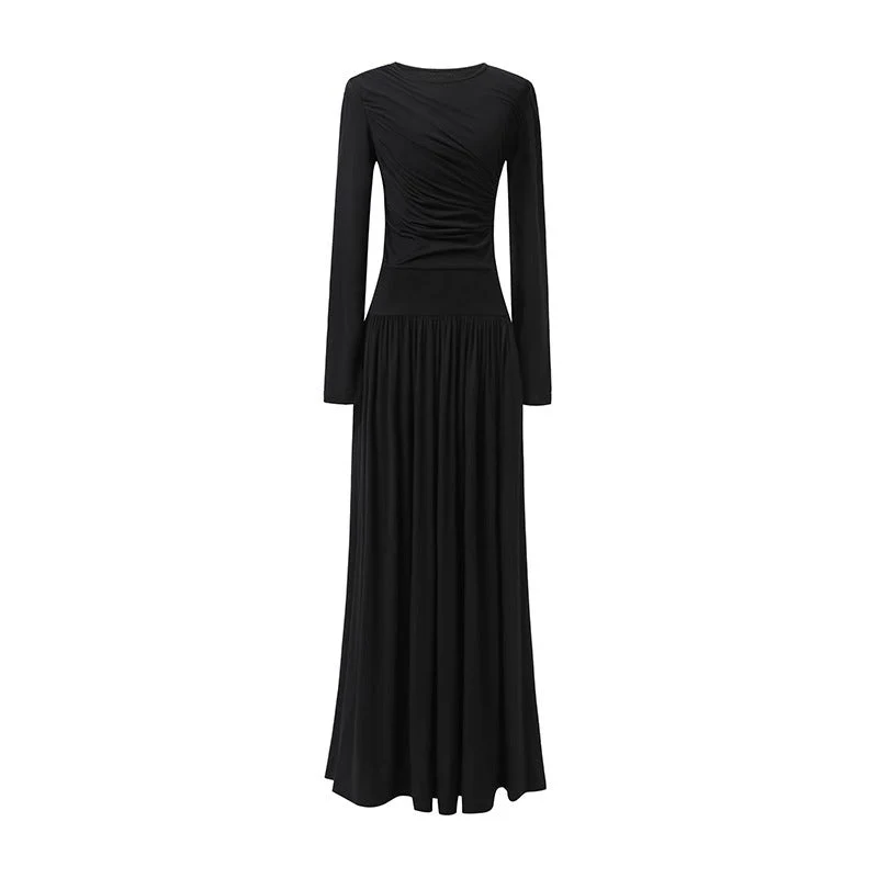 Asymmetric Ruched Knit Dress with Pleated Skirt (MS343) - Image 6