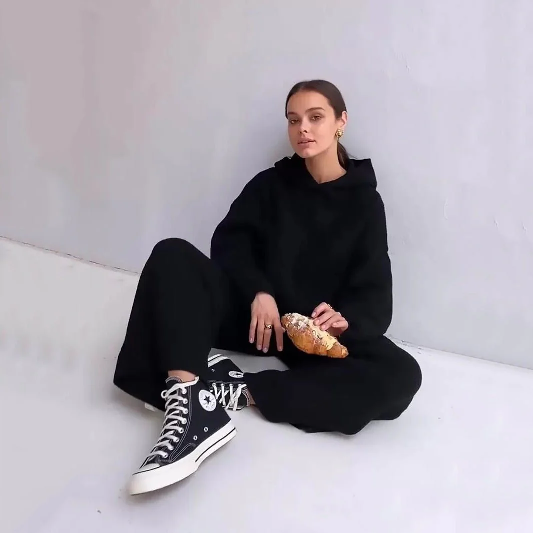 Athletic Hoodie & Pants Set | Wide Sleeve Sweatshirt with Pockets & Drawstring Pants(MS141) - Image 4