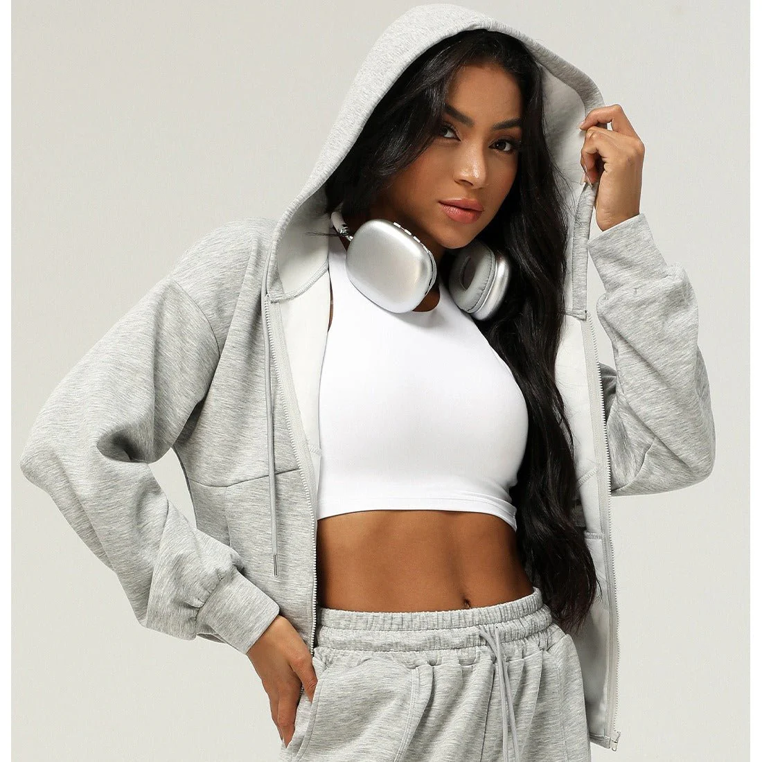 Athletic Zip-Up Hoodie Jacket | Cinched Waist Yoga Top with Pockets(MS169) - Image 10
