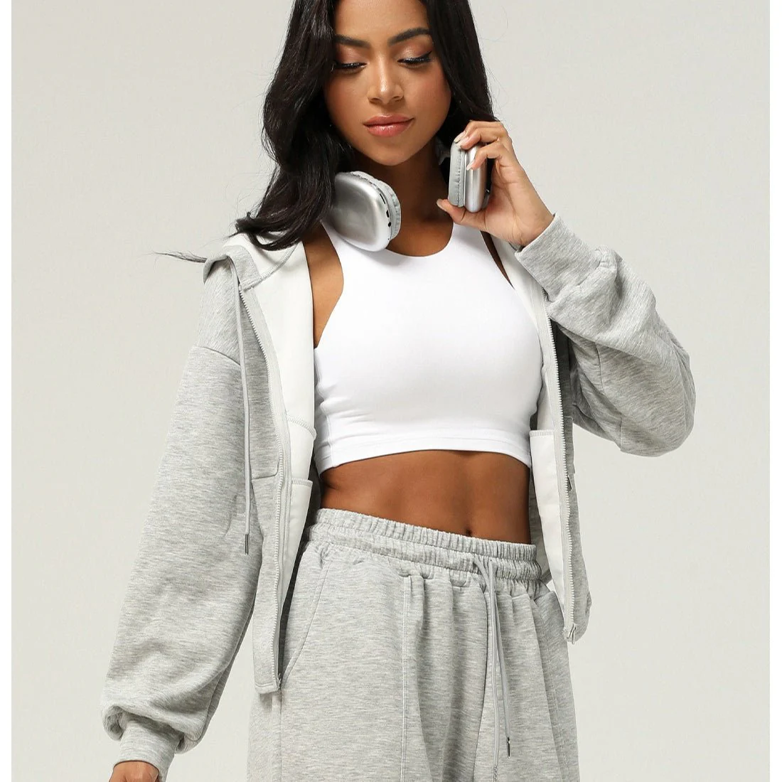 Athletic Zip-Up Hoodie Jacket | Cinched Waist Yoga Top with Pockets(MS169) - Image 11