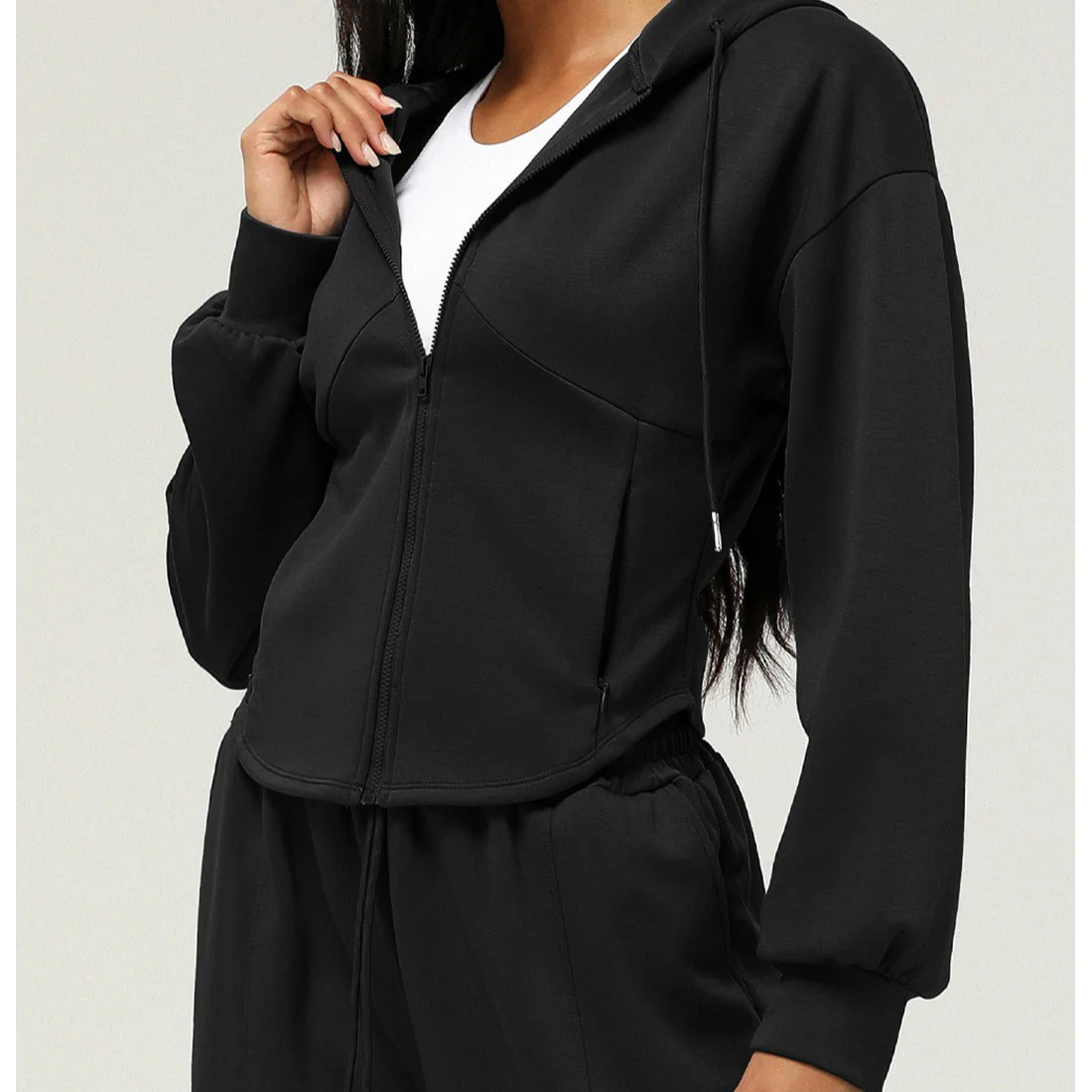 Athletic Zip-Up Hoodie Jacket | Cinched Waist Yoga Top with Pockets(MS169) - Image 13